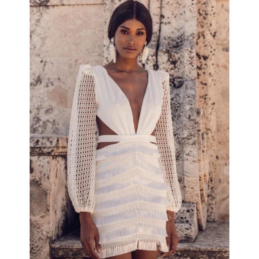 PatBO Cut-out Fringe Mini Dress White Women's Size 2 - Picture 6 of 16